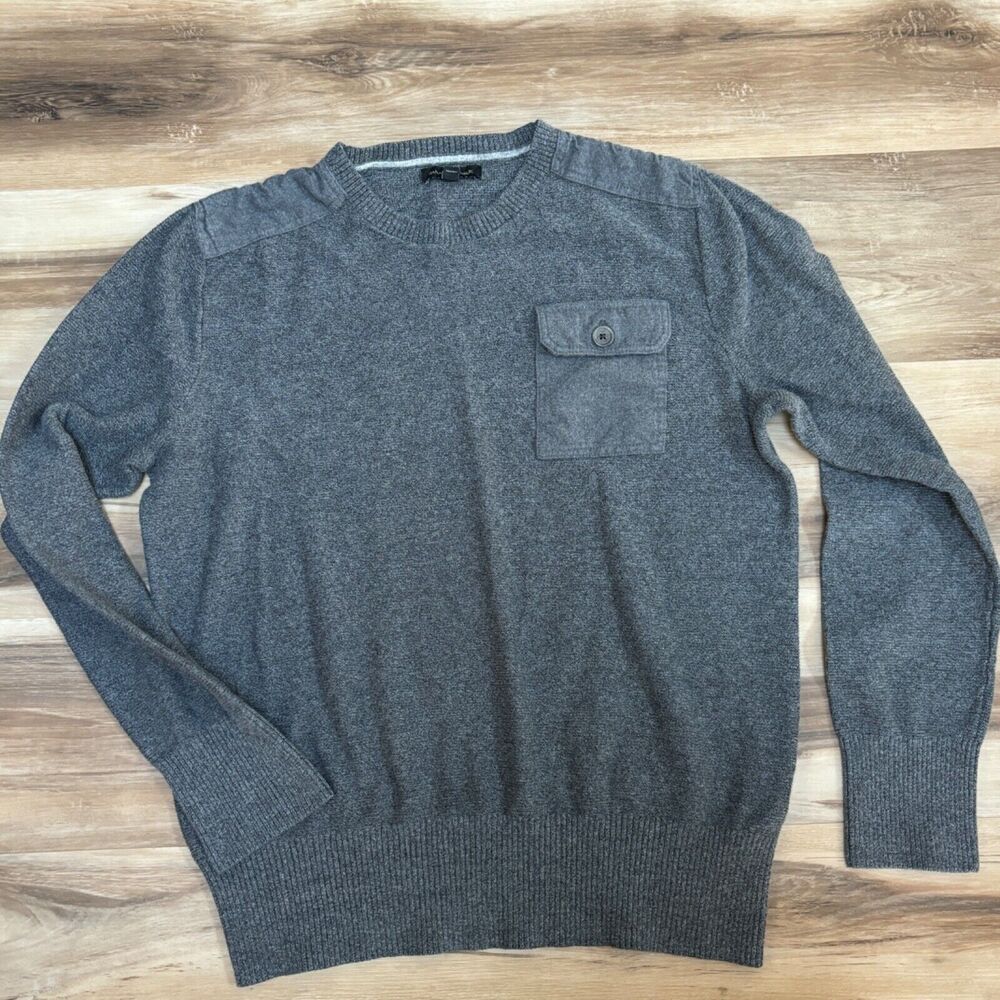 Banana Republic Sweater Mens Large Pocket Crewneck Gray 100% Cotton Lightweight